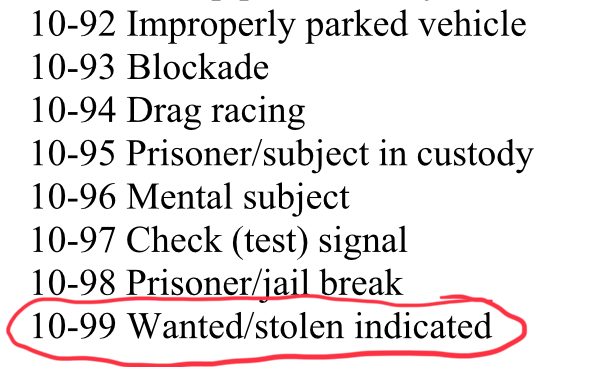 Description of 10-99 Code captured from illinois website