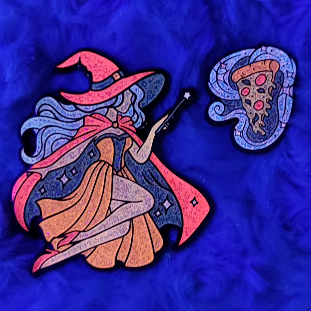 UV effect of witch and pizza pins
